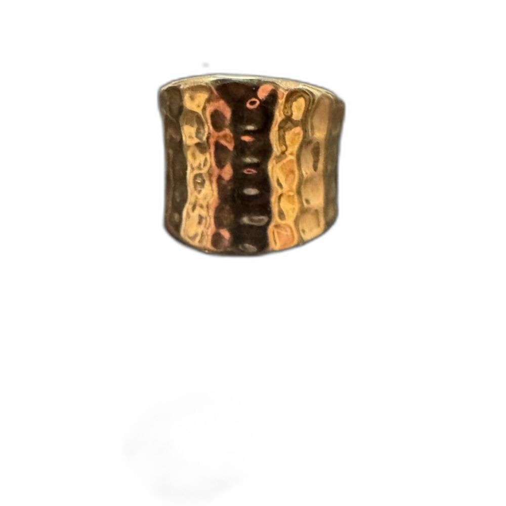Vintage Style Wide Hammered Metal Statement Cigar Band Ring Copper Tone Size 8